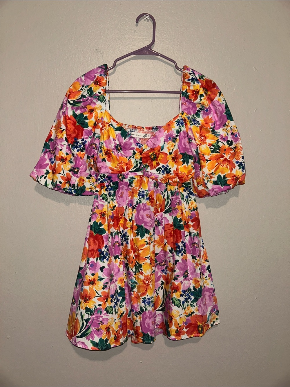 Altar'd State Floral Mini Dress in Orange, Purple, Yellow, Green